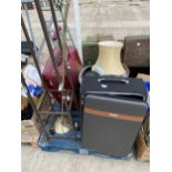 AN ASSORTMENT OF HOUSEHOLD CLEARANCE ITEMS TO INCLUDE SUITCASES AND A COAT STAND