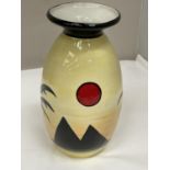 A LORNA BAILEY HANDPAINTED AND SIGNED LIPPED VASE PYRAMIDS