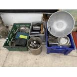 AN ASSORTMENT OF KITCHEN ITEMS TO INCLUDE FLATWARE, TRAYS AND A TICKET DISPENSER ETC