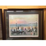 A FRAMED SIGNED HELEN BRADLEY PRINT TITLED 'PROMENADE' 84CM X 70CM