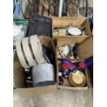 AN ASSORTMENT OF HOUSEHOLD CLEARANCE ITEMS TO INCLUDE CERAMICS AND ROLLER SKATES