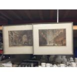 TWO FRAMED COLOURED ENGRAVINGS OF THE INSIDE OF ST PAUL'S CATHEDRAL AND WESTMINSTER ABBEY 61CM X