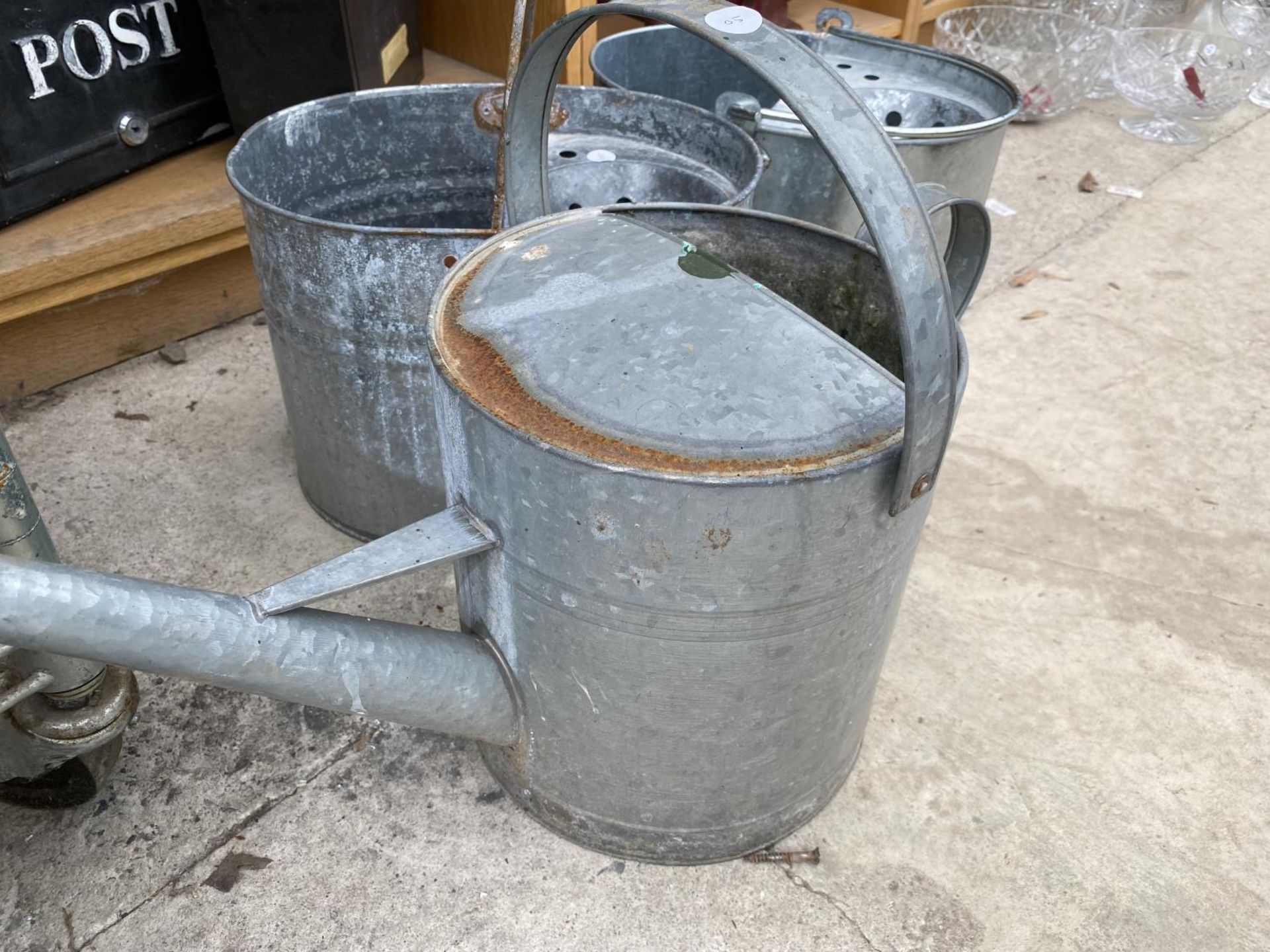 TWO GALVANISED MOP BUCKETS AND A GALVANISED WATERING CAN - Image 2 of 2
