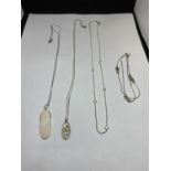 THREE MARKED SILVER NECKLACES AND A BRACELET