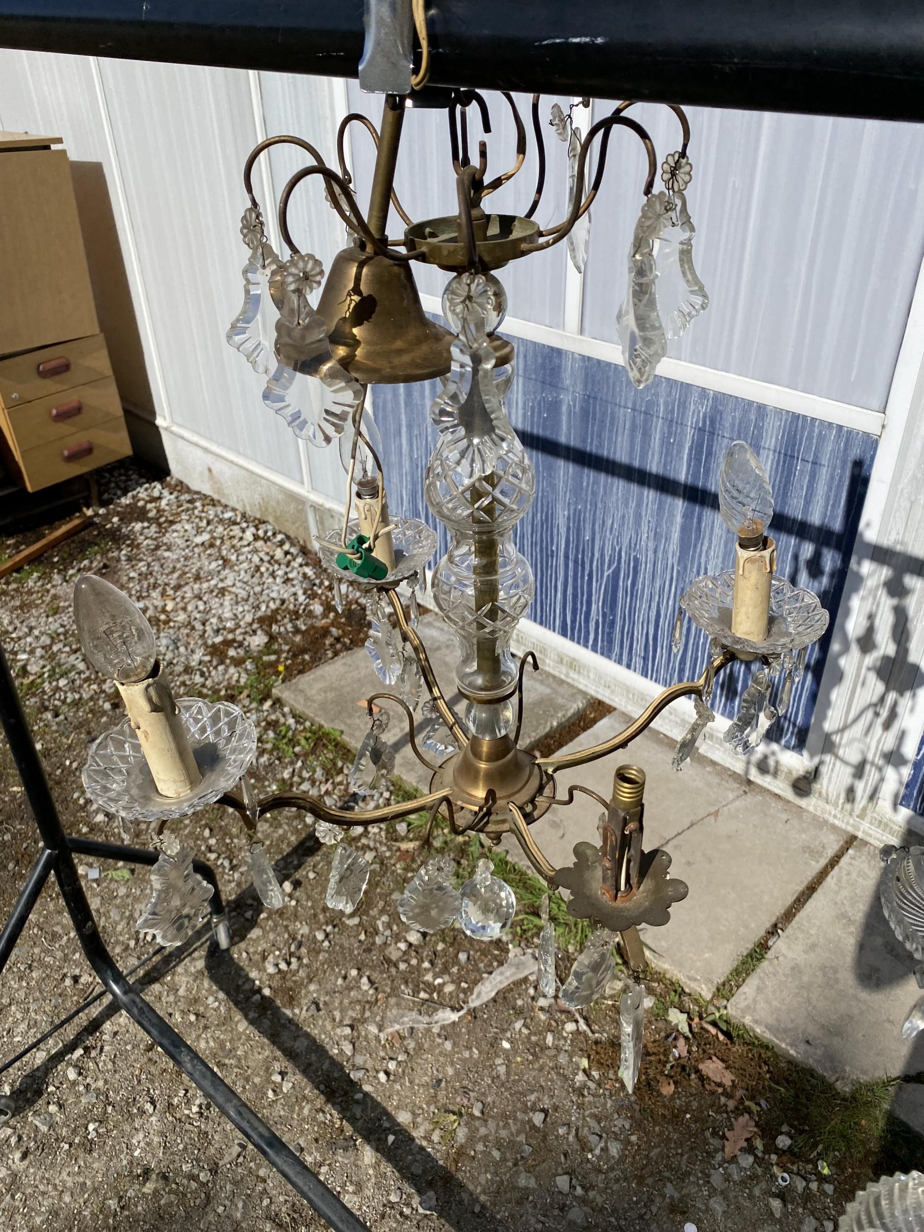 TWO GLASS CHANDELIER STYLE LIGHT FITTINGS, ONE FOUR BRANCH AND ONE FIVE BRANCH - Image 8 of 9