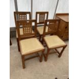 FOUR MID 20TH CENTURY ROBERT 'MOUSEMAN' THOMPSON DINING CHAIRS WITH LATTICE BACKS - LOTS 2001 TO