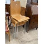 A SET OF FIVE BENTWOOD STACKING CHAIRS