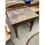 A VICTORIAN OAK AND BEECH CLERKS DESK ON TURNED LEGS, 30" WIDE