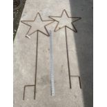 TWO VINTAGE WROUGHT IRON STAR SHAPED PLANT SUPPORTS/GARDEN FEATURES