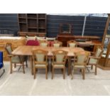 A MODERN EXTENDING DINING TABLE ON TURNED LEGS WITH CANTED CORNERS, 56X34" (TWO LEAVES EACH 17") AND