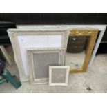 AN ASSORTMENT OF PICTURE FRAMES AND A MIRROR