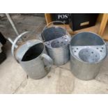 TWO GALVANISED MOP BUCKETS AND A GALVANISED WATERING CAN