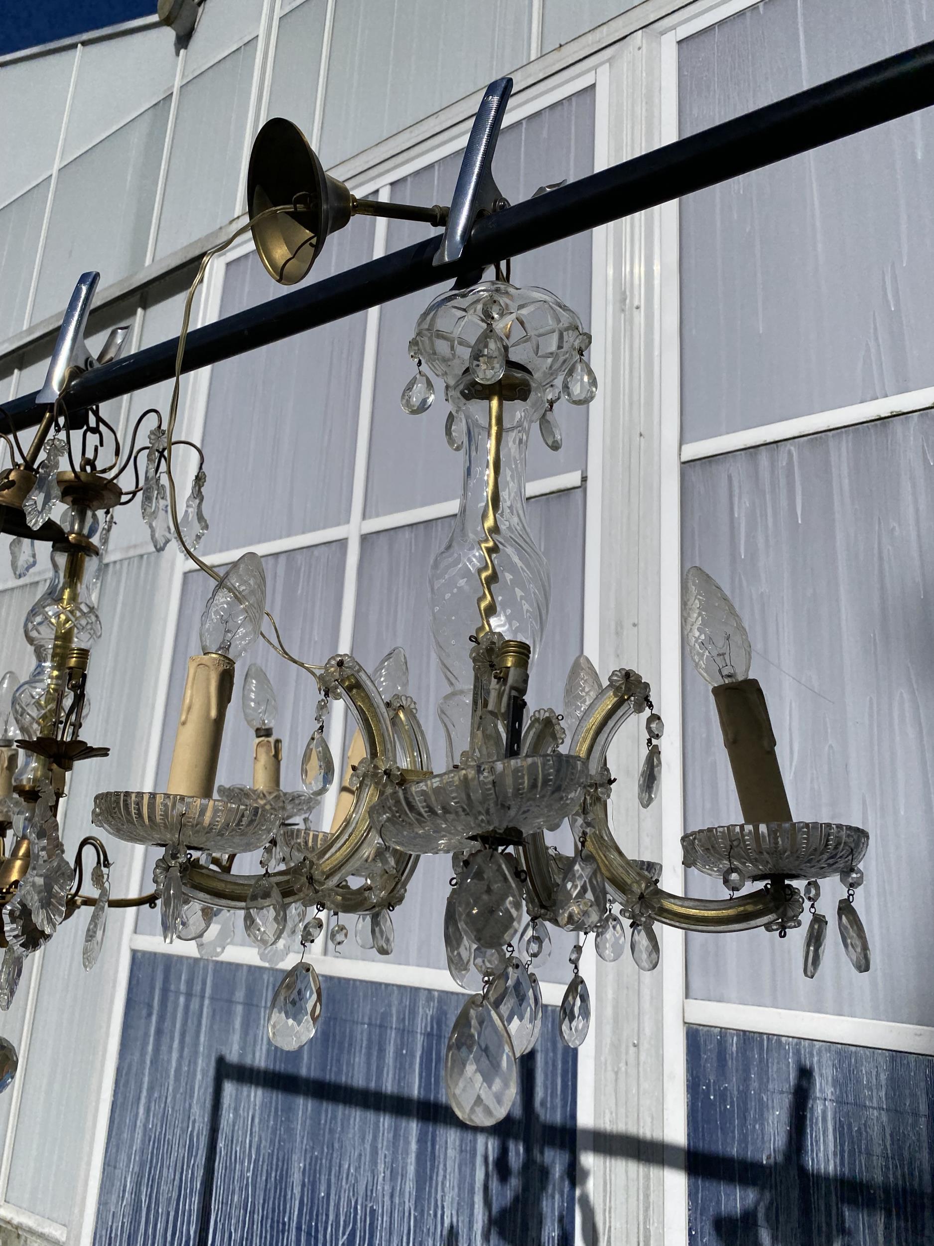 TWO GLASS CHANDELIER STYLE LIGHT FITTINGS, ONE FOUR BRANCH AND ONE FIVE BRANCH - Image 3 of 9