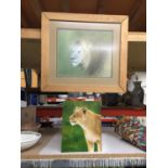 A FRAMED PASTEL OF A LION TITLED 'OLD TIMER' SIGNED MARGARET JACKSON '06 46.5CM X 52CM PLUS AN