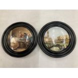 TWO FRAMED PRATTWARE POT LIDS