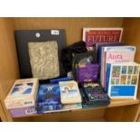 AN ASSORTMENT OF ITEMS TO INCLUDE BOOKS AND ITEMS ON SPIRITUAL AURA READING ETC