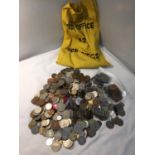 AN ACCUMULATION OF COINS IN CLOTH BAG TO INCLUDE MUCH SINGAPORE COINAGE PLUS REST OF THE WORLD