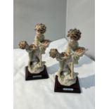 TWO G ARMANI FIGURES OF STRAWBERRY PICKERS 1986 FLORENCE ON WOODEN BASES