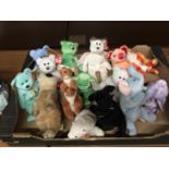 A BOX OF TY STUFFED TOYS TO INCLUDE KANGAROO, ELEPHANT, MEERKAT ETC.