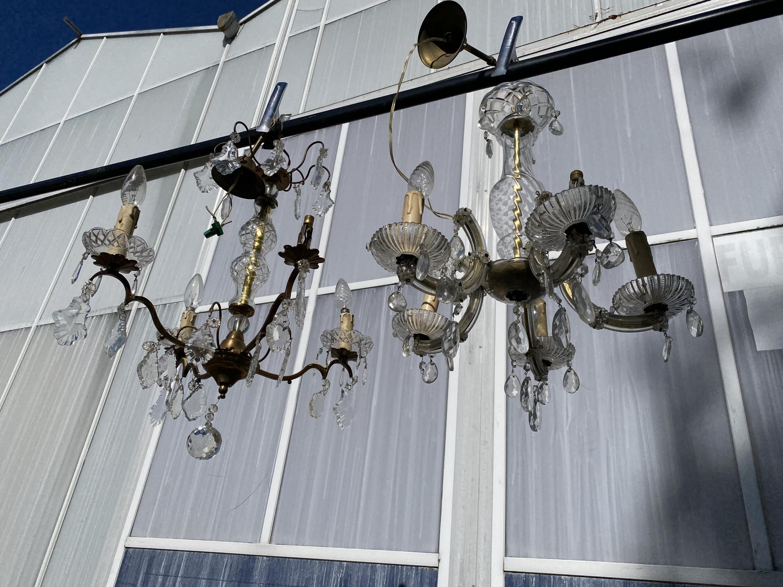 TWO GLASS CHANDELIER STYLE LIGHT FITTINGS, ONE FOUR BRANCH AND ONE FIVE BRANCH - Image 2 of 9