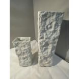 TWO KAISER WHITE BISQUE PORCELAIN VASEs WITH FOSSIL DESIGN NO.135 AND 131