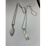 TWO MARKED SILVER NECKLACES WITH PEARLISED PENDANTS