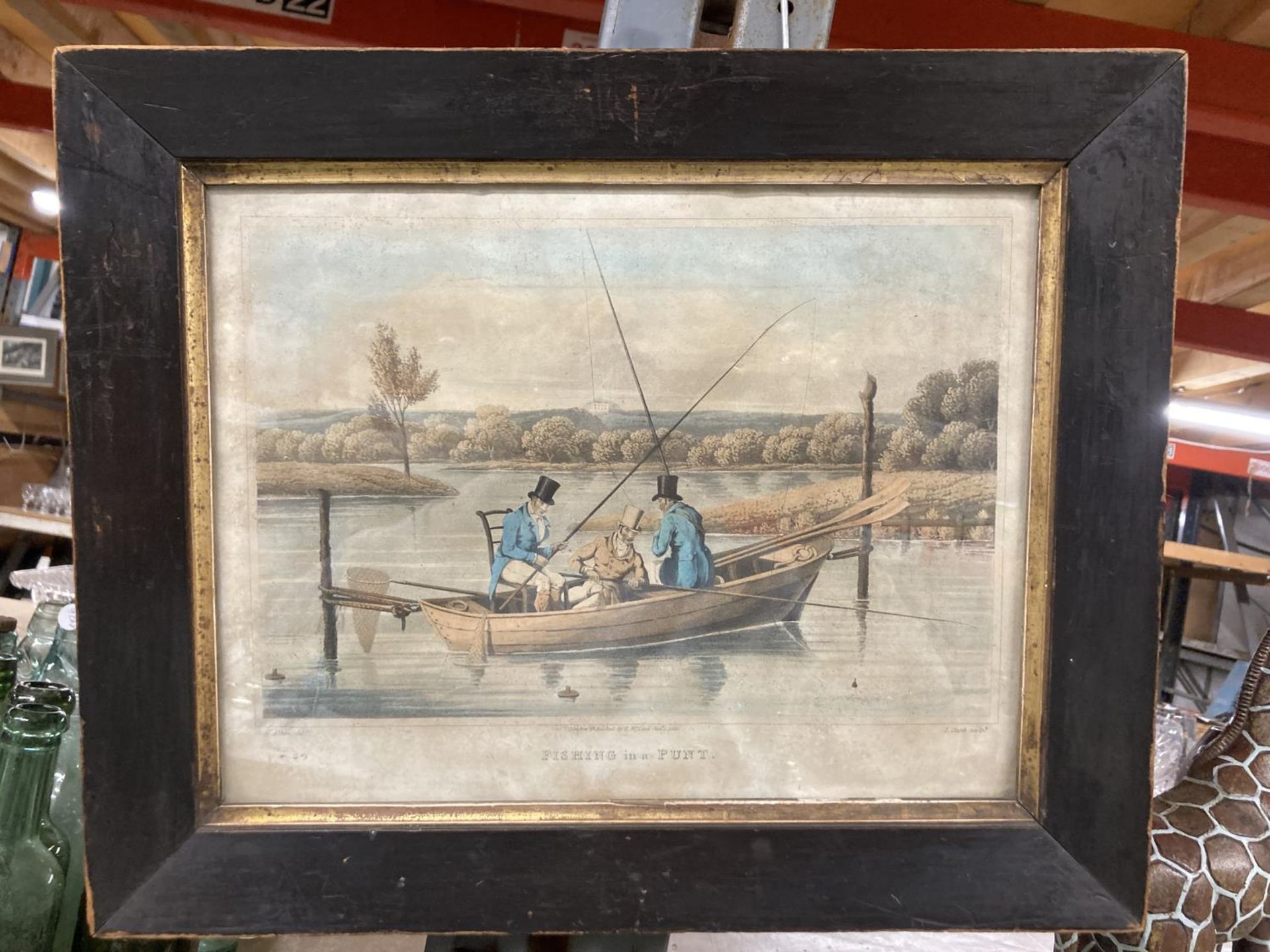 A HENRY ALKEN ORIGINAL 1820 PRINT 'FISHING IN A PUNT'