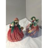 TWO ROYAL DOULTON FIGURES TO INCLUDE LADY CHARMAIN HN1949 AND AUTUMN BREEZES HN1911 (ONE A SECOND)