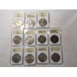 TWELVE COLLECTABLE AND COMMEMORATIVE COINS TO INCLUDE E II R 90TH BIRTHDAY ANNIVERSARY CANADA ONE
