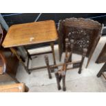 AN EARLY 20TH CENTURY OAK BARLEYTWIST OCCCASIONAL TABLE, CARVED ASIAN THREE DIVISION SCREEN AND