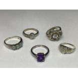 FIVE MARKED SILVER RINGS