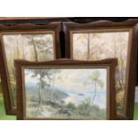 THREE MAHOGANY FRAMED WOODLAND PRINTS 64CM X 44CM AND 44CM X 64CM