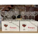 TWO BOXES OF SIX BURGUNDY GLASSES