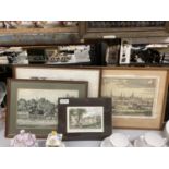 THREE FRAMED PRINTS AND ONE MOUNTED PRINT TO INCLUDE RUGBY SCHOOL, CORNWALL, ETC