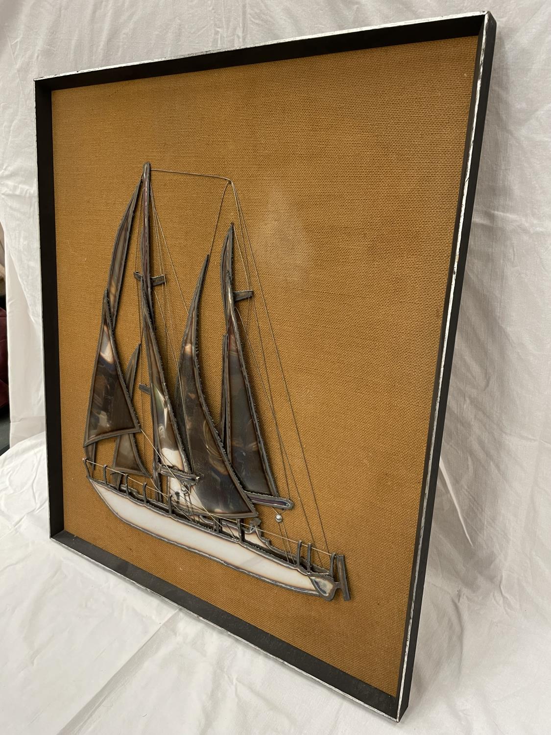 A LARGE METAL ART COLLAGE OF A SAILING BOAT 80CM X 70CM - Image 3 of 4