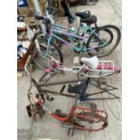 A COLLECTION OF CHILDRENS BIKES AND BIKE PARTS