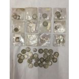 A LARGE COLLECTION OF PRE 1947 SILVER COINS - FORTY ONE SIXPENCES AND SEVEN THREE PENCES
