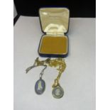 TWO WEDGWOOD JASPERWARE BLUE PENDANTS WITH A PRESENTATION BOX