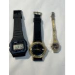 THREE VARIOUS WRIST WATCHES TO INCLUDE A CASIO DIGITAL AND A LE PRIX BOTH SEEN WORKING BUT NO