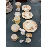 A COLLECTION OF BLUSH IVORY ITEMS TO INCLUDE ROYAL WORCESTER PLATES, SMALL BASKET AND CUP, PLUS