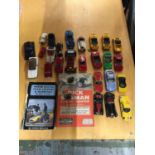 A QUANTITY OF DIECAST CARS TO INCLUDE MATCHBOX, A BOOK ABOUT DICK SEAMAN - A RACING CHAMPION, ETC