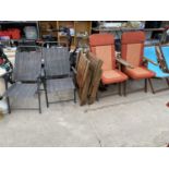 FOUR FOLDING TEAK GARDEN CHAIRS AND TWO FURTHER METAL FRAMED FOLDING GARDEN CHAIRS