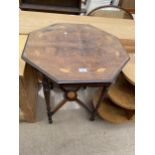 AN EDWARDIAN ROSEWOOD AND INLAID HEXAGONAL TWO TIER CENTRE TABLE