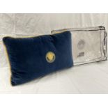 A GIANNI VERSACE BLUE VELVET PILLOW WITH GOLD TRIM DESIGN CU07VE21431 SIZE 45CM X 70CM IN ORIGINAL