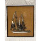 A LARGE METAL ART COLLAGE OF A SAILING BOAT 80CM X 70CM