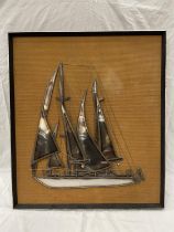 A LARGE METAL ART COLLAGE OF A SAILING BOAT 80CM X 70CM