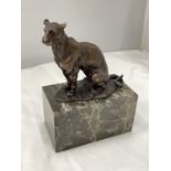 A BRONZE PANTHER ON A MARBLE BASE SIGNED CARVIN HEIGHT 18CM
