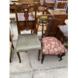 AN EDWARDIAN MAHOGANY AND INLAID DINING CHAIR AND LOW NURSING CHAIR