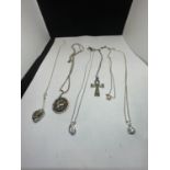 SIX SILVER NECKLACES WITH PENDANTS