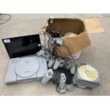 A LENOVO TABLET, AN ASSORTMENT OF CDS AND A PS1 ETC